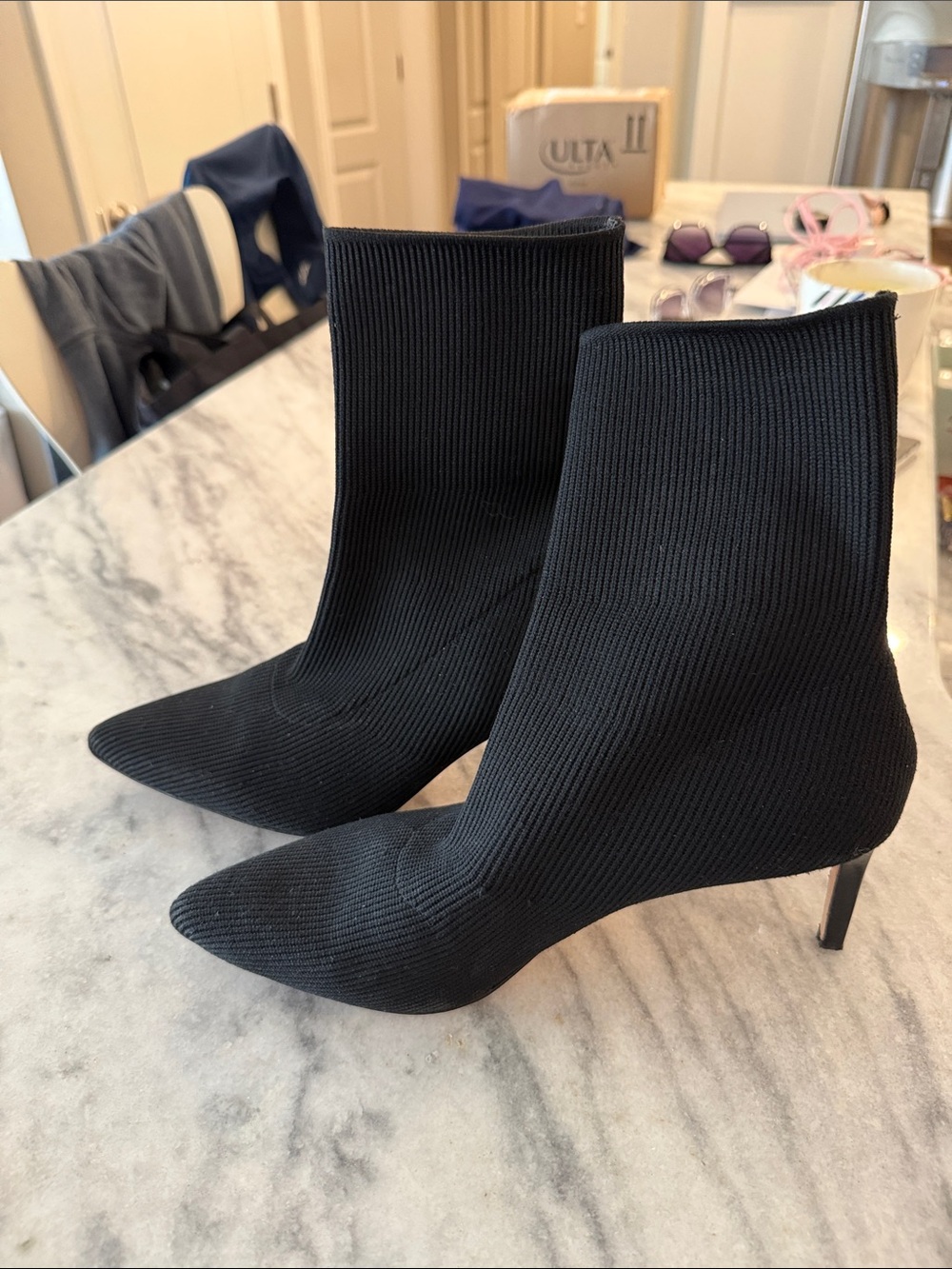 Veronica Beard Black Pointed Toe Sock Booties - Women 9.5